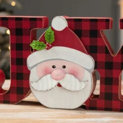 Glitzhome® 11.75'' JOY Wooden Christmas Plaid Table Décor -Northlight Shop D652317S 4