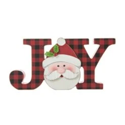 Glitzhome® 11.75'' JOY Wooden Christmas Plaid Table Décor -Northlight Shop D652317S 5