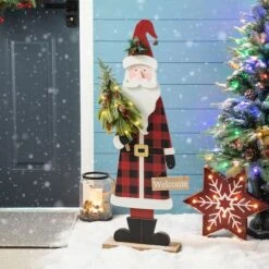 Glitzhome® 36'' Lighted Wooden Santa Porch Décor -Northlight Shop D652322S 3