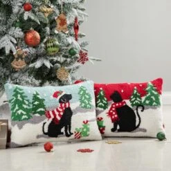 Glitzhome® Hooked Christmas Cat & Dog Pillows, 2ct. -Northlight Shop D652354S 2