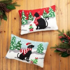 Glitzhome® Hooked Christmas Cat & Dog Pillows, 2ct. -Northlight Shop D652354S 3
