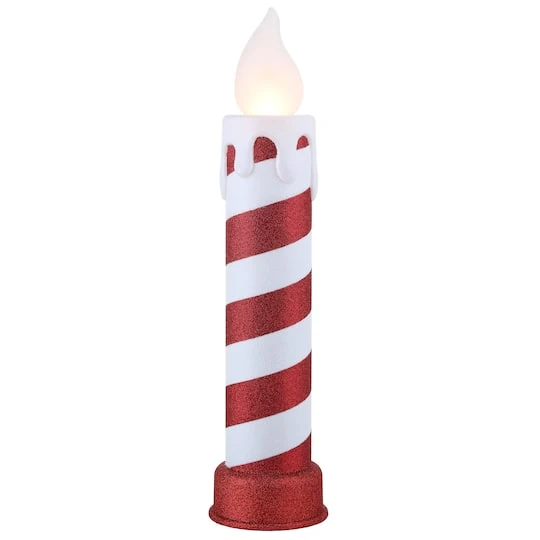 24" Red & White Blow Mold Stripe Candle 1 24" Red & White Blow Mold Stripe Candle