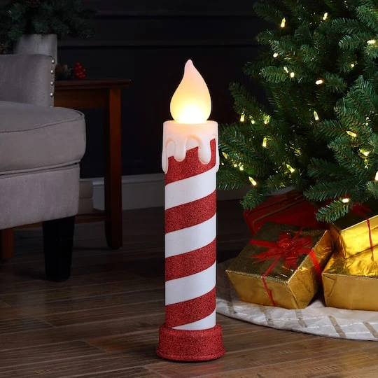 24" Red & White Blow Mold Stripe Candle 3 24" Red & White Blow Mold Stripe Candle - Image 3