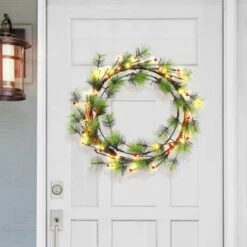 24" Pre-Lit Twinkling LED Glitter Accent Wreath -Northlight Shop D659612S 3