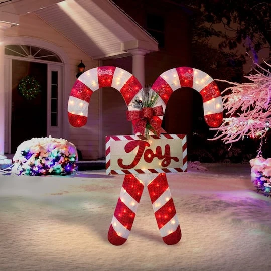 52" Pre-Lit Mesh Candy Cane Pair 4 52" Pre-Lit Mesh Candy Cane Pair - Image 4