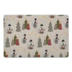 Cream Tree & Globe Pattern Floor Mat