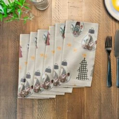 Cream Tree & Globe Pattern Cotton Twill Napkin -Northlight Shop D662419S 3