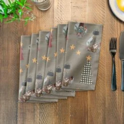 Gray Tree & Globe Pattern Cotton Twill Napkin 7 Gray Tree & Globe Pattern Cotton Twill Napkin -Northlight Shop D662420S 3