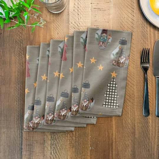 Gray Tree & Globe Pattern Cotton Twill Napkin 4 Gray Tree & Globe Pattern Cotton Twill Napkin - Image 4