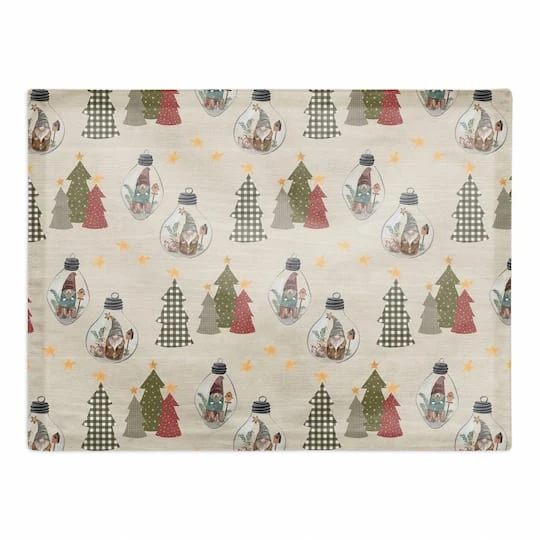 Cream Tree & Globe Pattern Cotton Twill Placemat 1 Cream Tree & Globe Pattern Cotton Twill Placemat