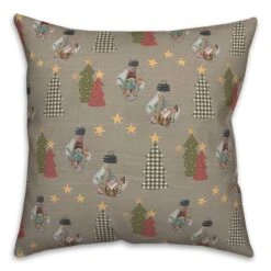 Gray Tree & Globe Pattern Throw Pillow