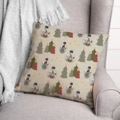 Cream Tree & Globe Pattern Throw Pillow 7 Cream Tree & Globe Pattern Throw Pillow -Northlight Shop D662502S 3