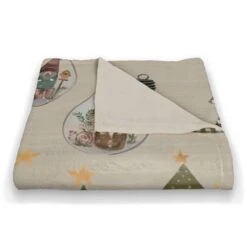 Cream Tree & Globe Pattern Coral Fleece Blanket -Northlight Shop D662524S 2