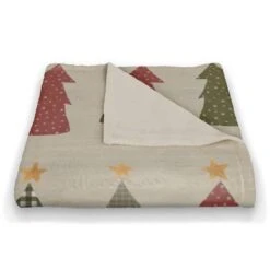 Cream Tree Pattern Coral Fleece Blanket -Northlight Shop D662526S 2