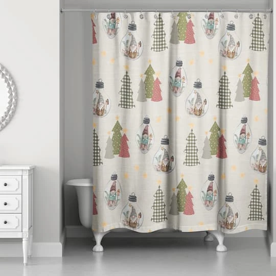 Cream Tree & Globe Pattern Shower Curtain 3 Cream Tree & Globe Pattern Shower Curtain - Image 3