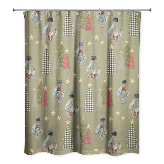 Green Tree & Globe Pattern Shower Curtain 2 Green Tree & Globe Pattern Shower Curtain - Image 2