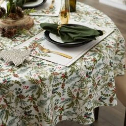 DII® 70" Heritage Holiday Sprigs Printed Tablecloth -Northlight Shop D666782S 3