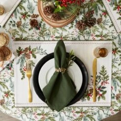 DII® 70" Heritage Holiday Sprigs Printed Tablecloth -Northlight Shop D666782S 5
