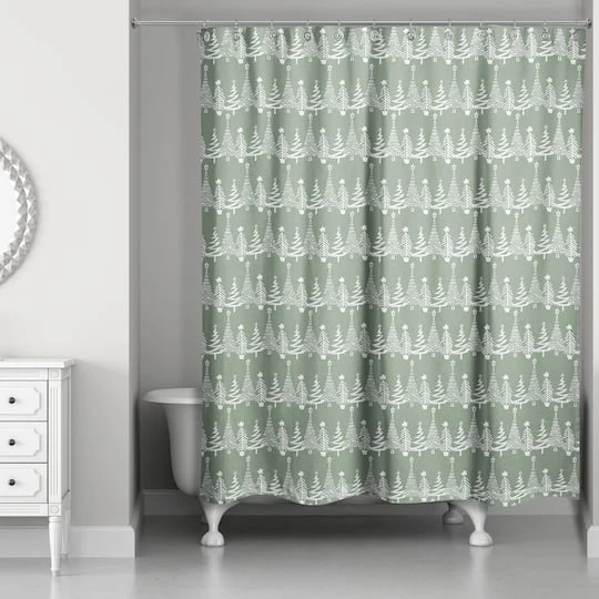 Sage Christmas Tree Pattern Shower Curtain 2 Sage Christmas Tree Pattern Shower Curtain - Image 2