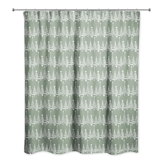 Sage Christmas Tree Pattern Shower Curtain 3 Sage Christmas Tree Pattern Shower Curtain - Image 3