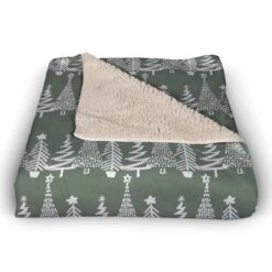 Sage Christmas Tree Pattern Sherpa Fleece Blanket -Northlight Shop D673253S 2