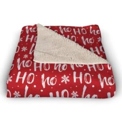 Ho Ho Ho Pattern Sherpa Fleece Blanket 6 Ho Ho Ho Pattern Sherpa Fleece Blanket -Northlight Shop D673254S 2