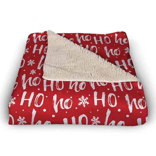 Ho Ho Ho Pattern Sherpa Fleece Blanket 3 Ho Ho Ho Pattern Sherpa Fleece Blanket - Image 3