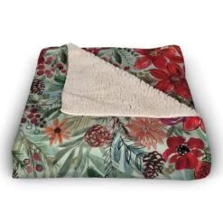 Holiday Blooms Pattern Sherpa Fleece Blanket -Northlight Shop D673255S 2