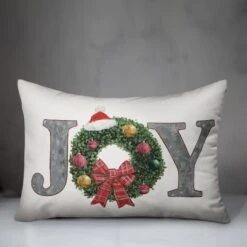 Joy Wreath Indoor/Outdoor Pillow 7 Joy Wreath Indoor/Outdoor Pillow -Northlight Shop D673257S 3