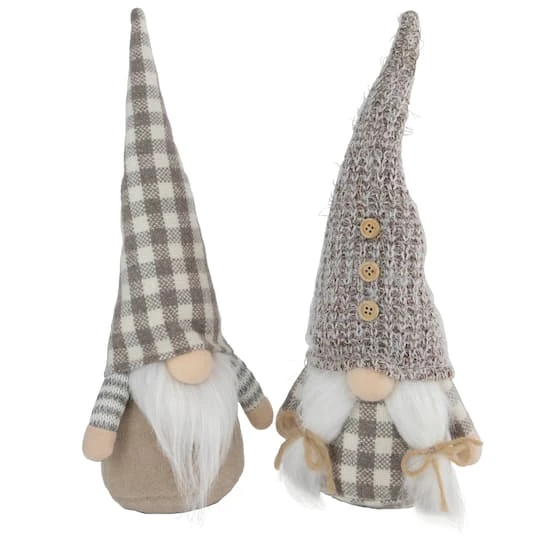 Northlight 13" Beige & White Gingham Nordic Christmas Gnome Set 1 Northlight 13" Beige & White Gingham Nordic Christmas Gnome Set