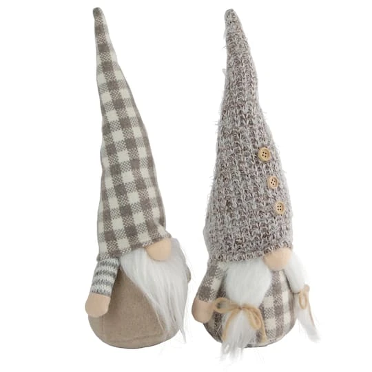 Northlight 13" Beige & White Gingham Nordic Christmas Gnome Set 3 Northlight 13" Beige & White Gingham Nordic Christmas Gnome Set - Image 3