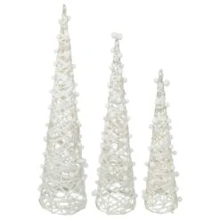 Northlight 23.5", 31.25", & 39.25" Pre-Lit White & Silver Cone Artificial Christmas Tree Set, Clear LED Lights -Northlight Shop D676323S 11