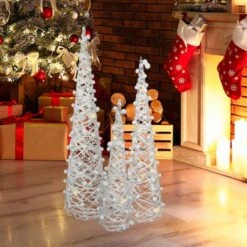 Northlight 23.5", 31.25", & 39.25" Pre-Lit White & Silver Cone Artificial Christmas Tree Set, Clear LED Lights -Northlight Shop D676323S 12