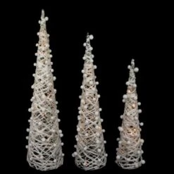 Northlight 23.5", 31.25", & 39.25" Pre-Lit White & Silver Cone Artificial Christmas Tree Set, Clear LED Lights -Northlight Shop D676323S 13
