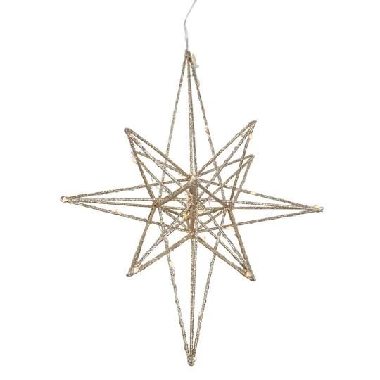 Northlight 12'' Warm White LED Lighted B/O Gold Glittered Geometric Star Christmas Decoration 2 Northlight 12'' Warm White LED Lighted B/O Gold Glittered Geometric Star Christmas Decoration - Image 2