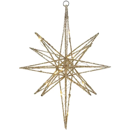 Northlight 12'' Warm White LED Lighted B/O Gold Glittered Geometric Star Christmas Decoration 4 Northlight 12'' Warm White LED Lighted B/O Gold Glittered Geometric Star Christmas Decoration - Image 4