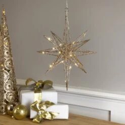 Northlight 12'' Warm White LED Lighted B/O Gold Glittered Geometric Star Christmas Decoration 12 Northlight 12'' Warm White LED Lighted B/O Gold Glittered Geometric Star Christmas Decoration -Northlight Shop D676325S 12