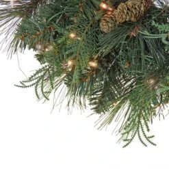 First Traditions™ 24'' Pre-Lit Artificial North Conway Wreath With Glittery Cones And Eucalyptus 8 First Traditions™ 24'' Pre-Lit Artificial North Conway Wreath With Glittery Cones And Eucalyptus -Northlight Shop D677530S 3