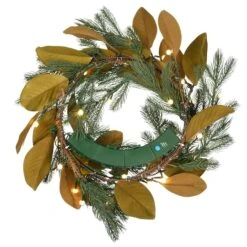 24" Warm White LED Magnolia Mix Pine Wreath 11 24" Warm White LED Magnolia Mix Pine Wreath -Northlight Shop D677545S 14