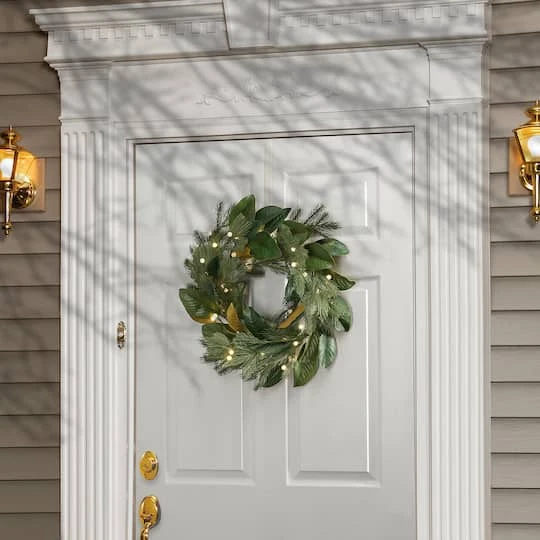 24" Warm White LED Magnolia Mix Pine Wreath 3 24" Warm White LED Magnolia Mix Pine Wreath - Image 3