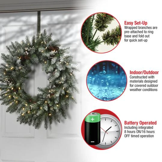30" LED Snowy Morgan Spruce Wreath 7 30" LED Snowy Morgan Spruce Wreath - Image 7
