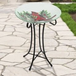 Northlight 21" Red Cardinal & Pine Cone Glass Bird Bath With Stand -Northlight Shop D716931S 2