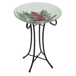 Northlight 21" Red Cardinal & Pine Cone Glass Bird Bath With Stand -Northlight Shop D716931S 4