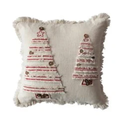 Hello Honey® Natural & Red Embroidered Trees Pillow
