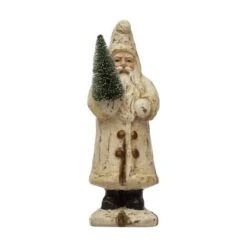 Hello Honey® 9.5" Recycled Paper Mache Cream Santa With Bottle Brush Tree