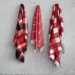 Hello Honey® Red & White Plaid Woven Acrylic Throw With Fringe -Northlight Shop D758850S 2