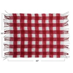 Hello Honey® Red & White Plaid Woven Acrylic Throw With Fringe -Northlight Shop D758850S 4